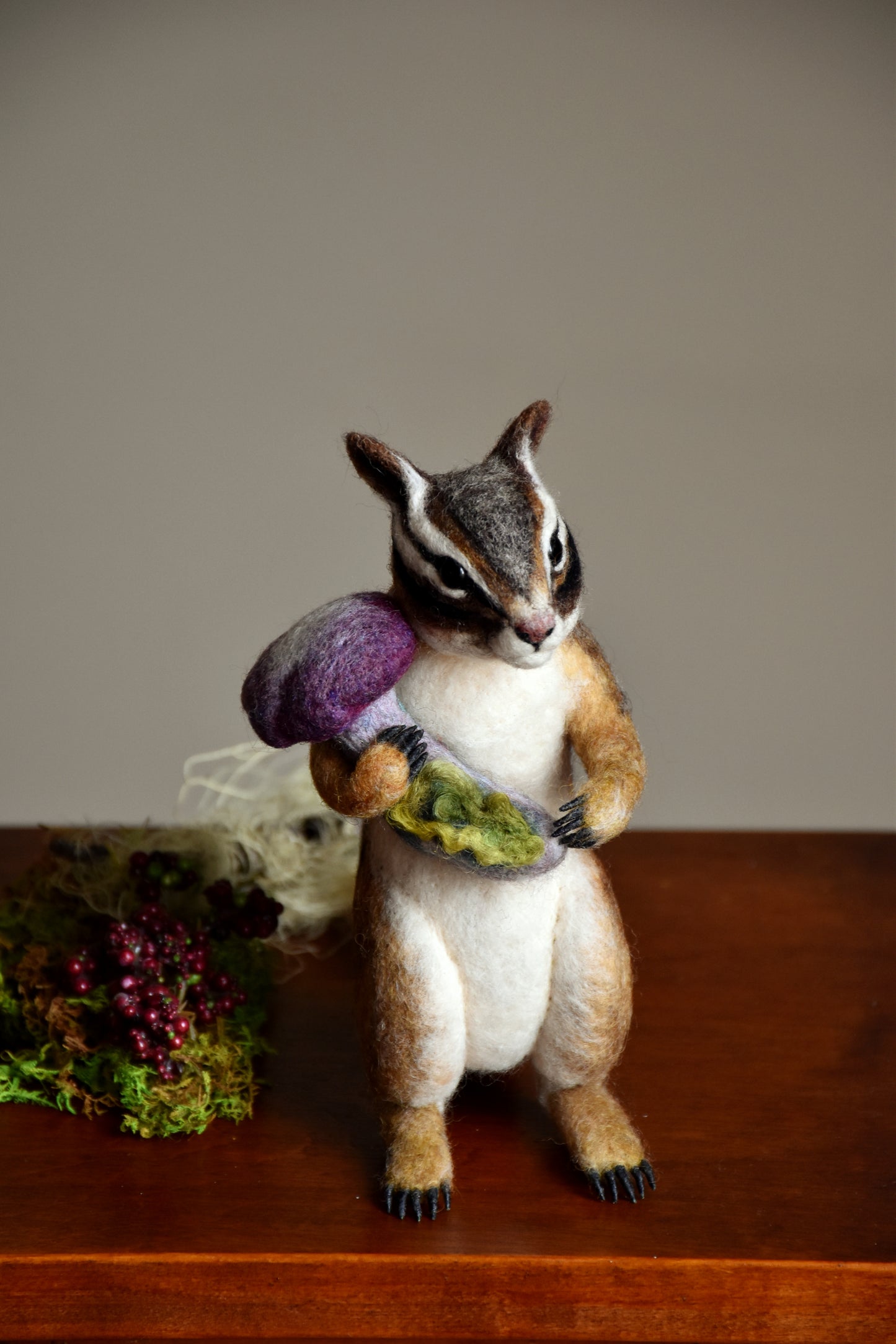 Needle Felted Chipmunk found Mushroom