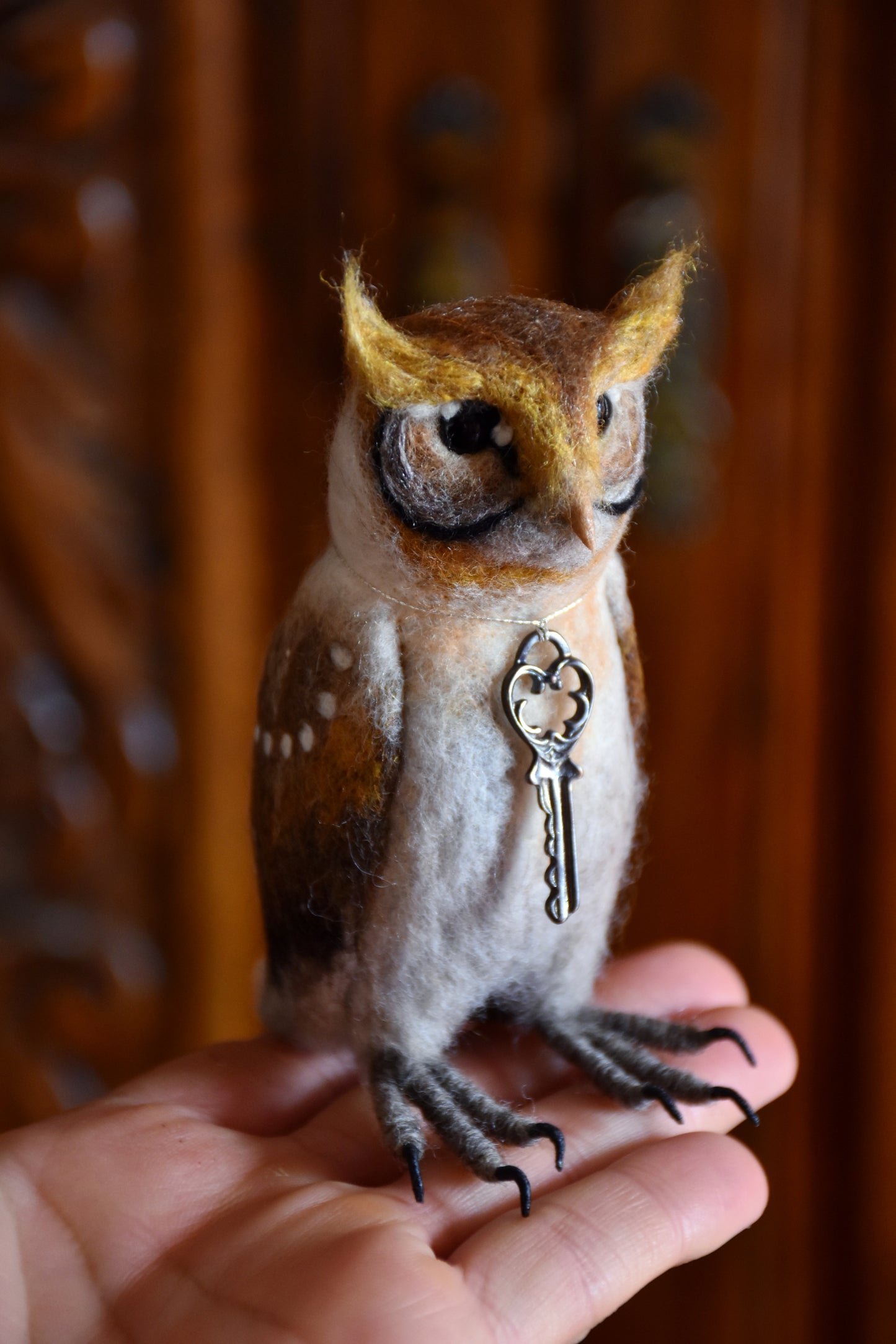Needle Felted Multicolored Little Owl