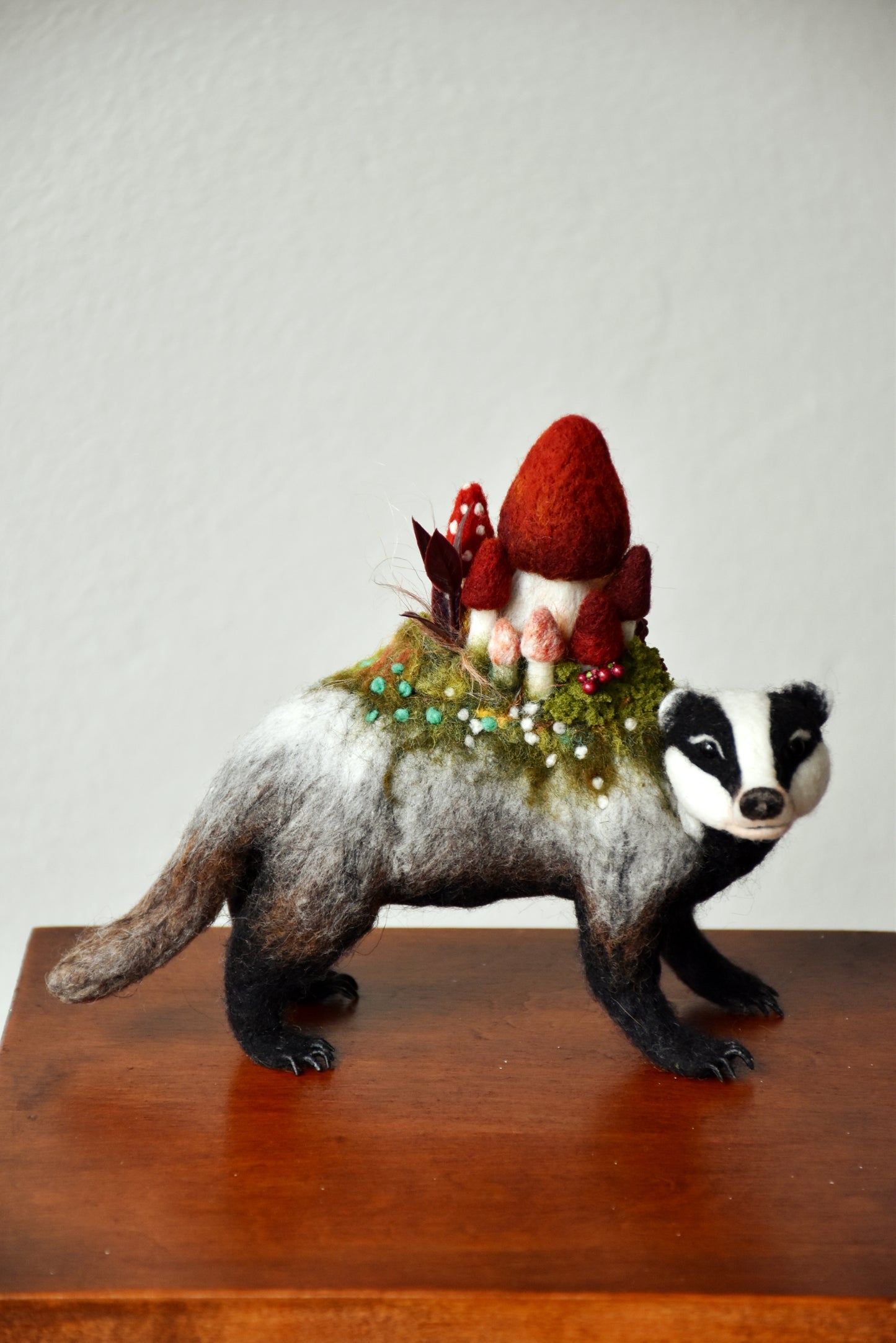 Needle Felted Badger of the Flowers