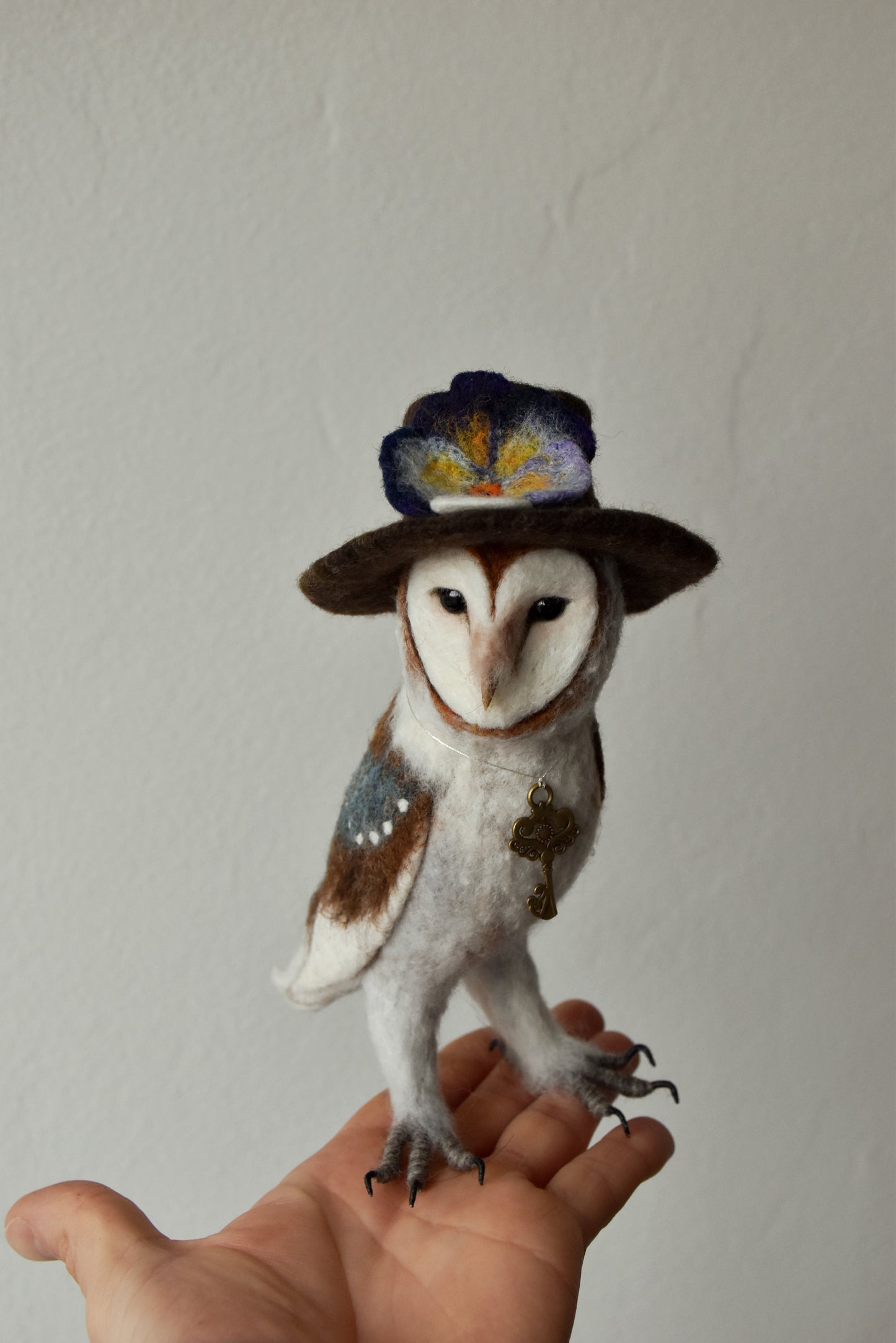 Needle Felted Barn Owl with Hat