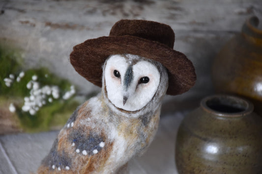 Needle Felted  Barn Owl with Hat