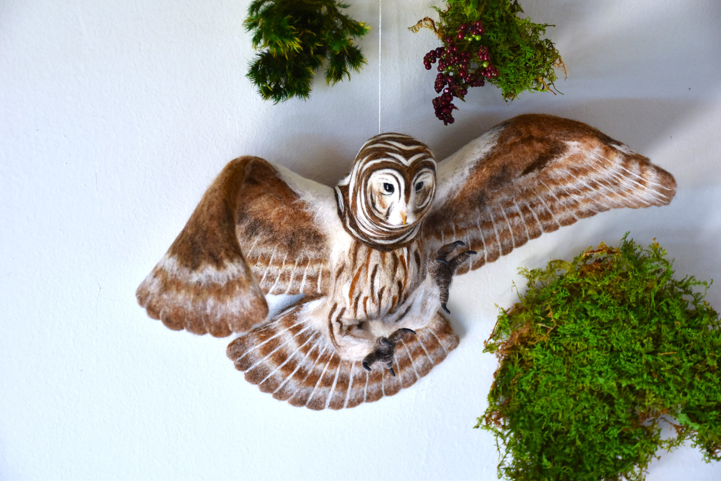 Needle Felted Flying Barred Owl