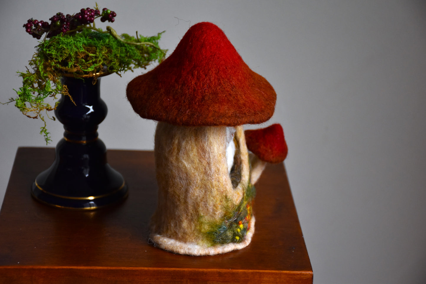 Needle Felted Couple of Barn Owls sleeping inside Mushroom