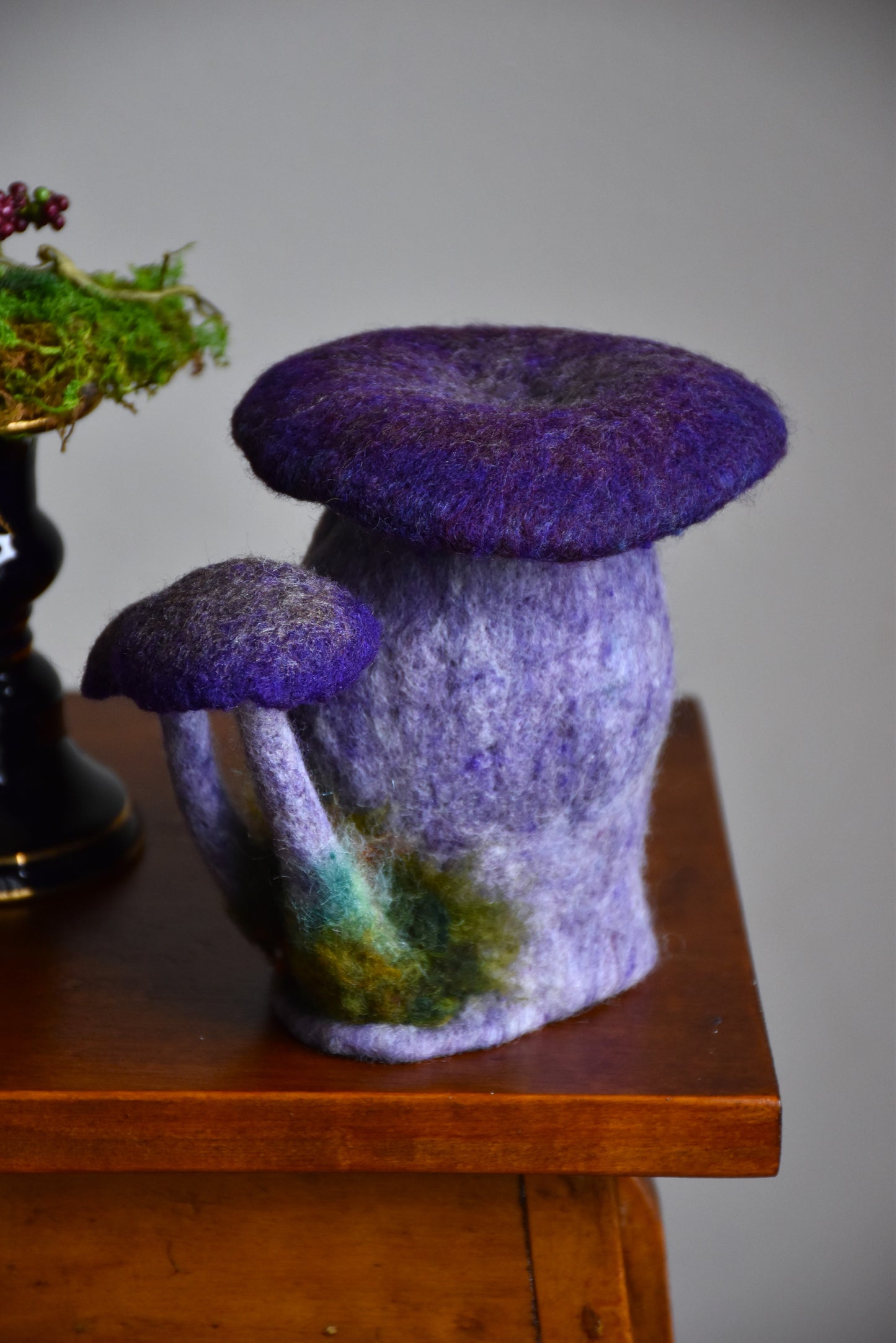 Needle Felted Couple of Barn Owls sleeping inside Mushroom