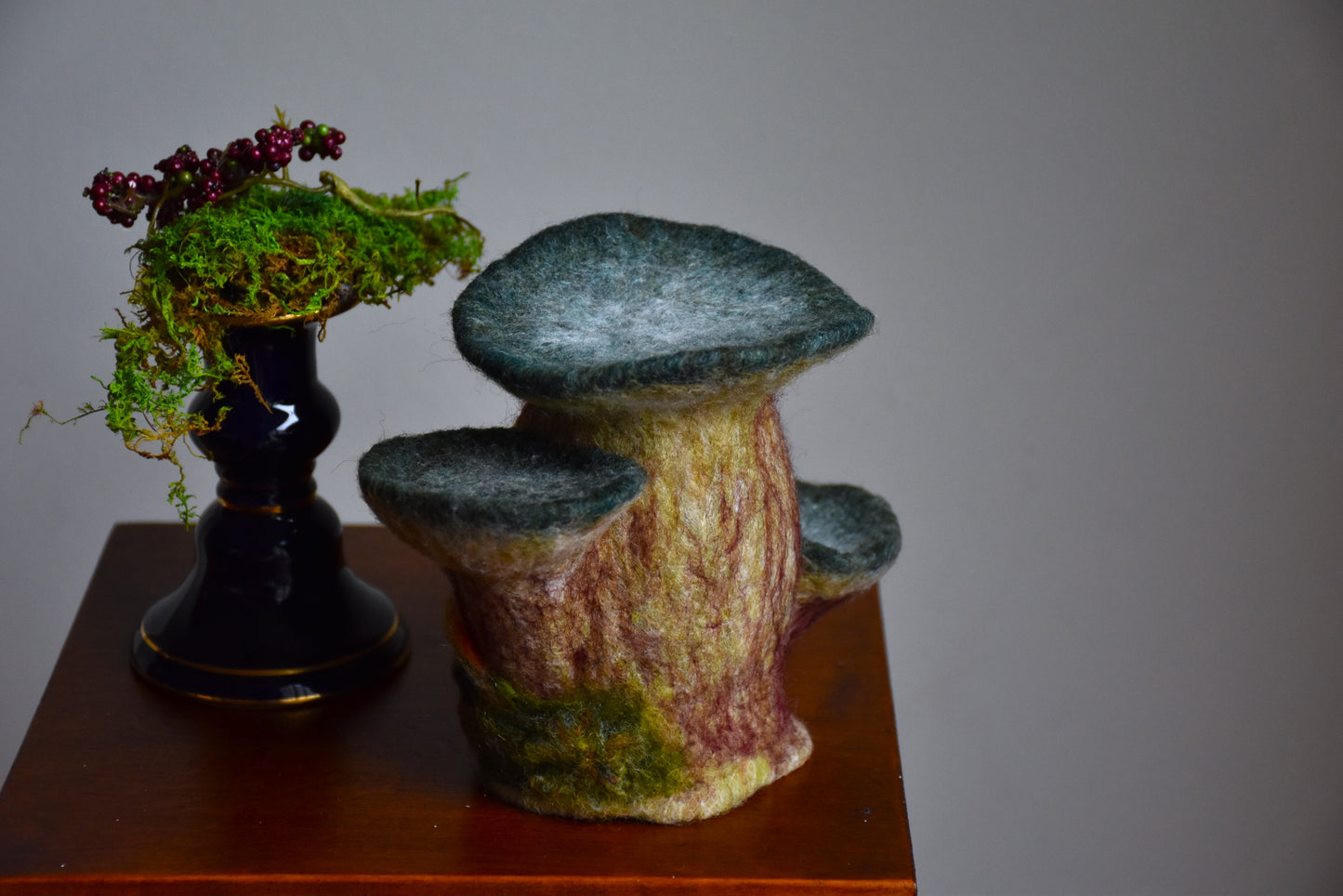 Needle Felted Couple of Barn Owls sleeping inside Mushroom