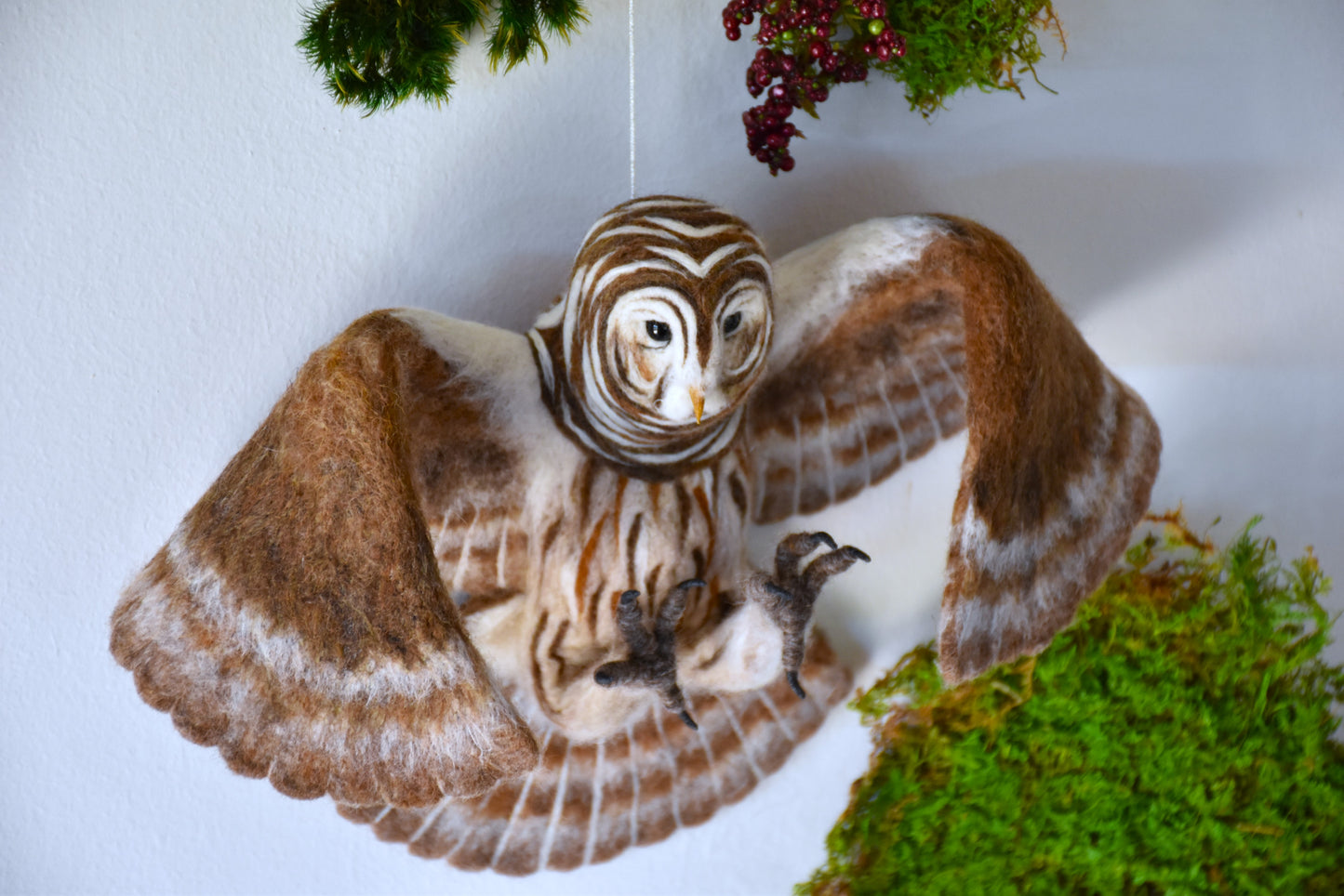 Needle Felted Flying Barred Owl