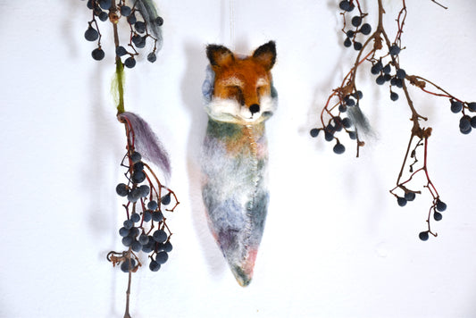 Needle Felted Baby Red Fox wrapped in blanket (Hang-able)