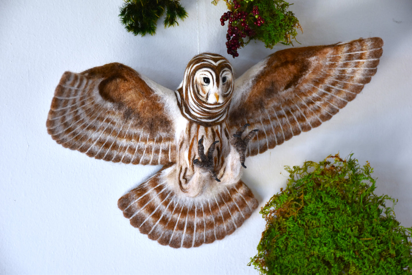 Needle Felted Flying Barred Owl