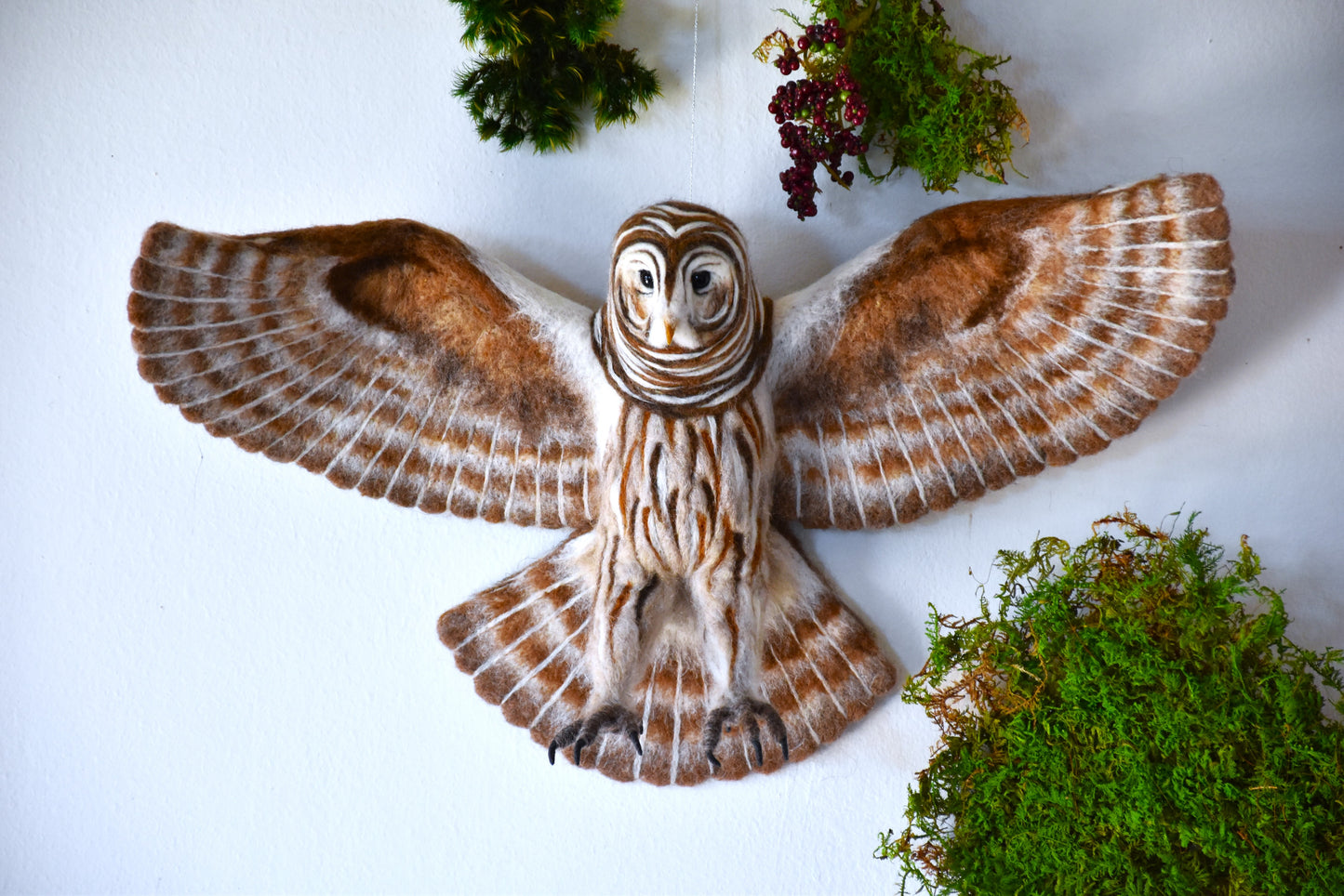 Needle Felted Flying Barred Owl