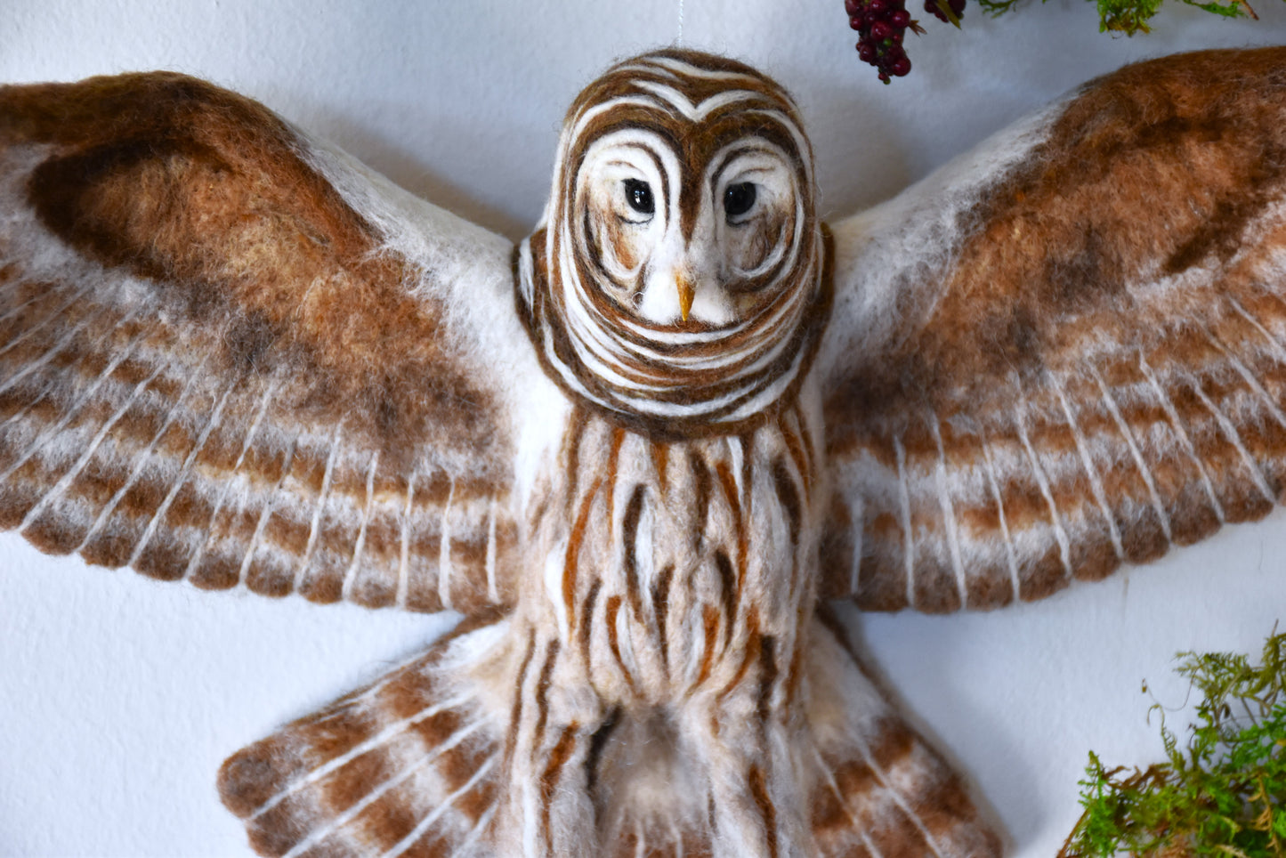 Needle Felted Flying Barred Owl