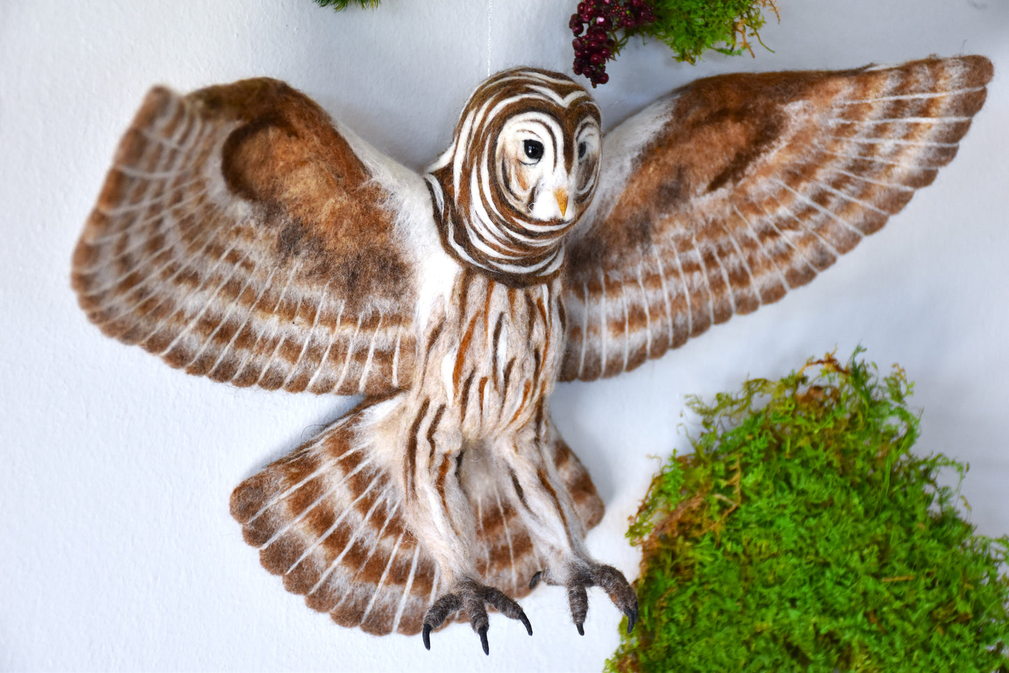 Needle Felted Flying Barred Owl