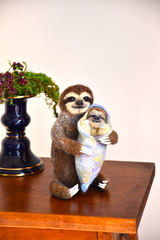 Needle Felted Sloth and Baby sloth