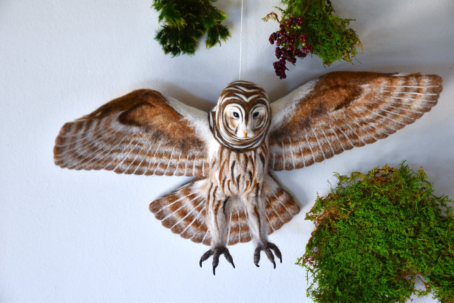 Needle Felted Flying Barred Owl