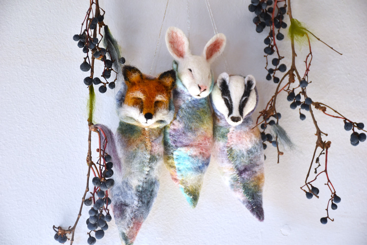 Needle Felted Pack Baby Animals wrapped in blanket (Hang-able)