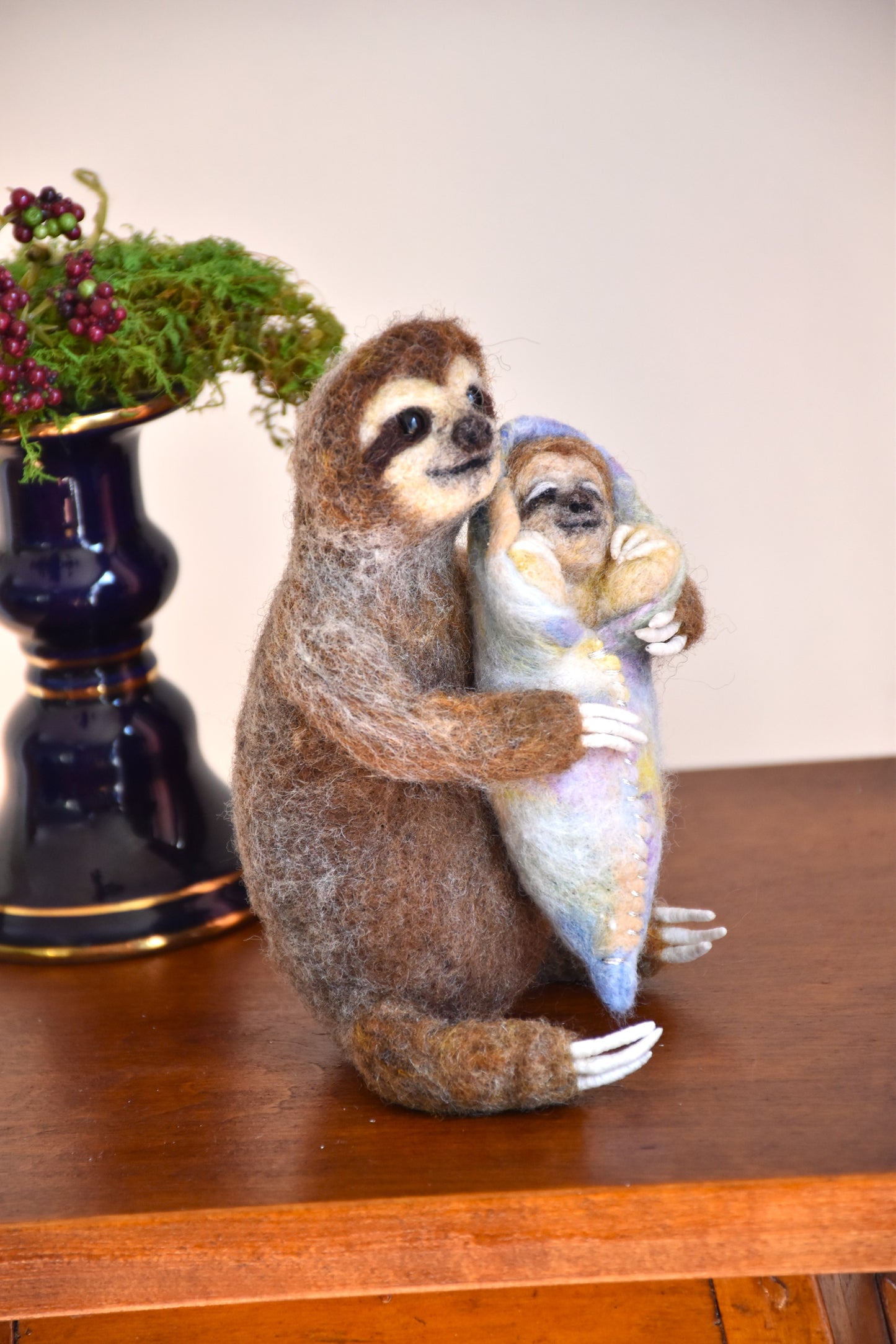 Needle Felted Sloth and Baby sloth