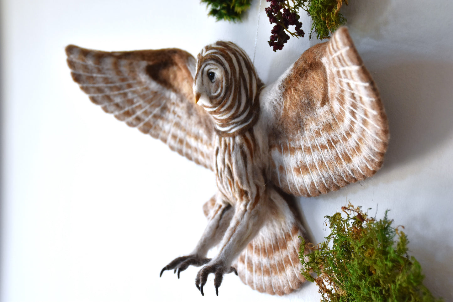 Needle Felted Flying Barred Owl