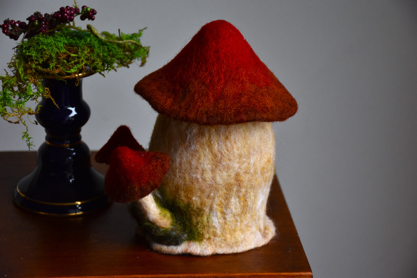 Needle Felted Couple of Barn Owls sleeping inside Mushroom