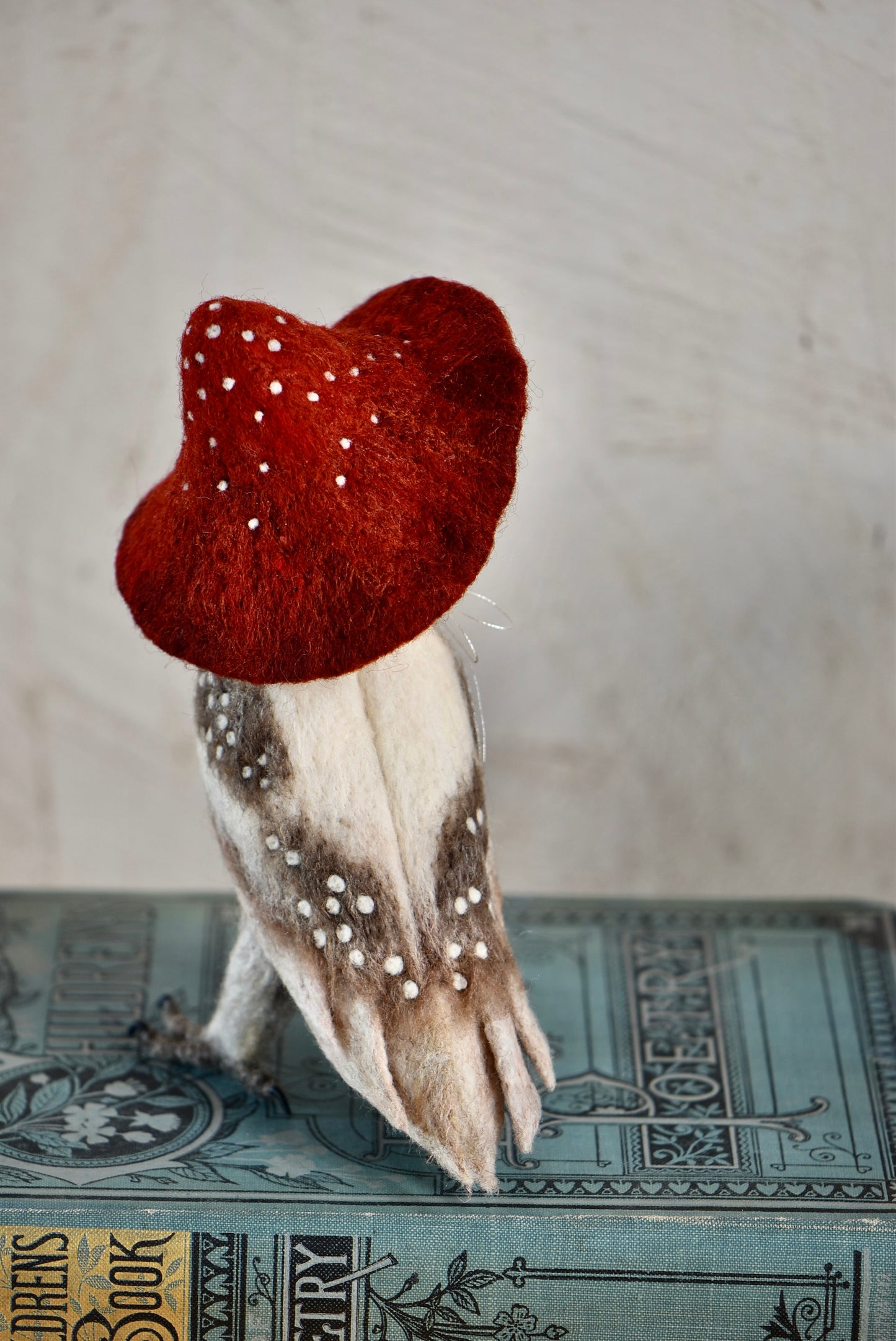 Needle Felted Barn Owl With Mushroom Hat