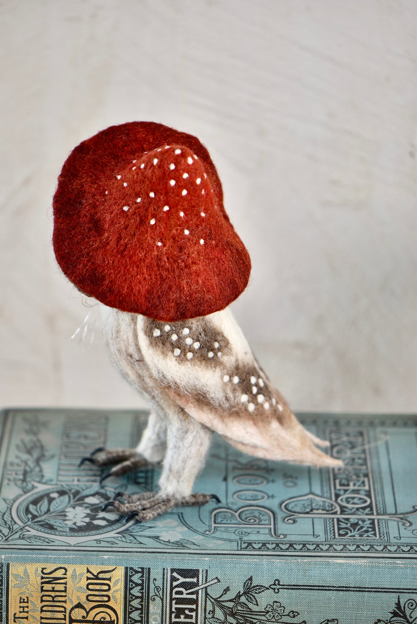 Needle Felted Barn Owl With Mushroom Hat