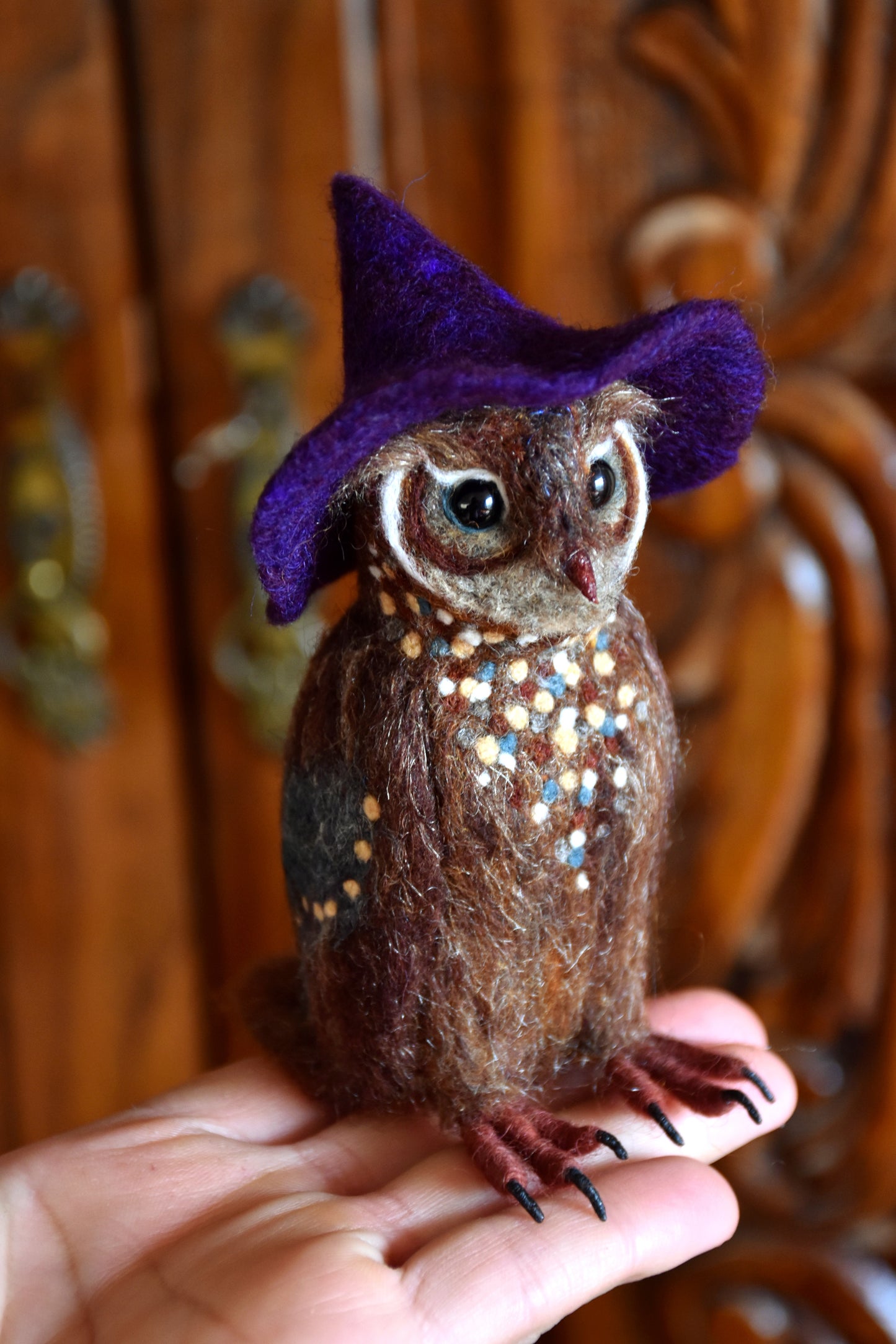 Needle Felted Little Owl Witch