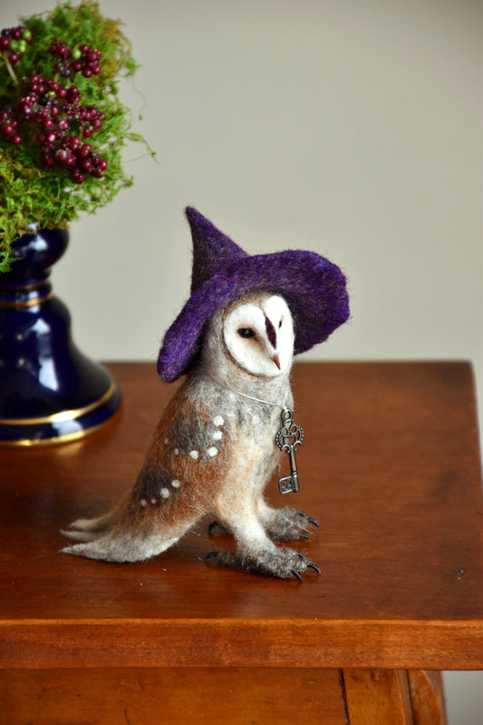 Needle Felted Little Witch  Barn Owl