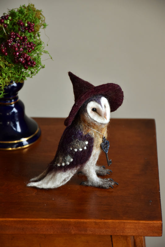 Needle Felted Little Witch  Barn Owl