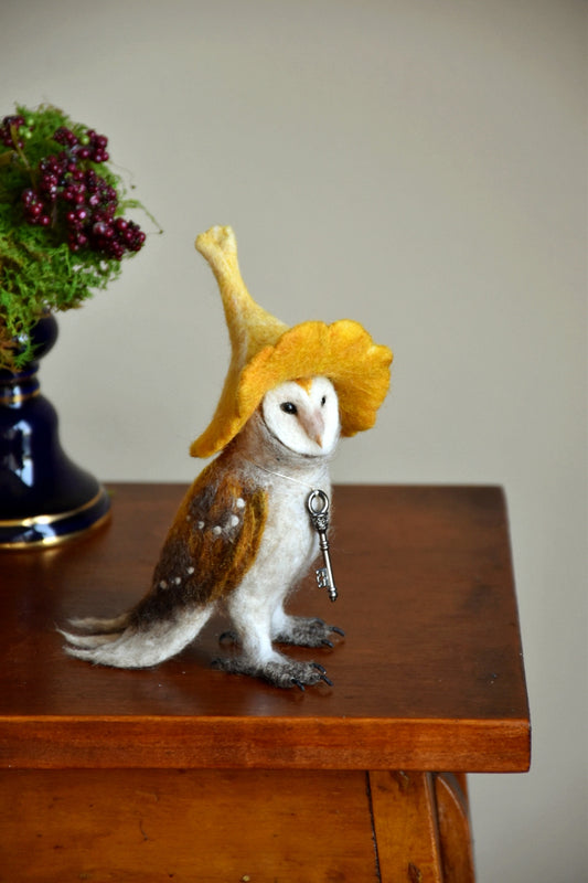 Needle Felted Little Barn Owl with Chanterelle