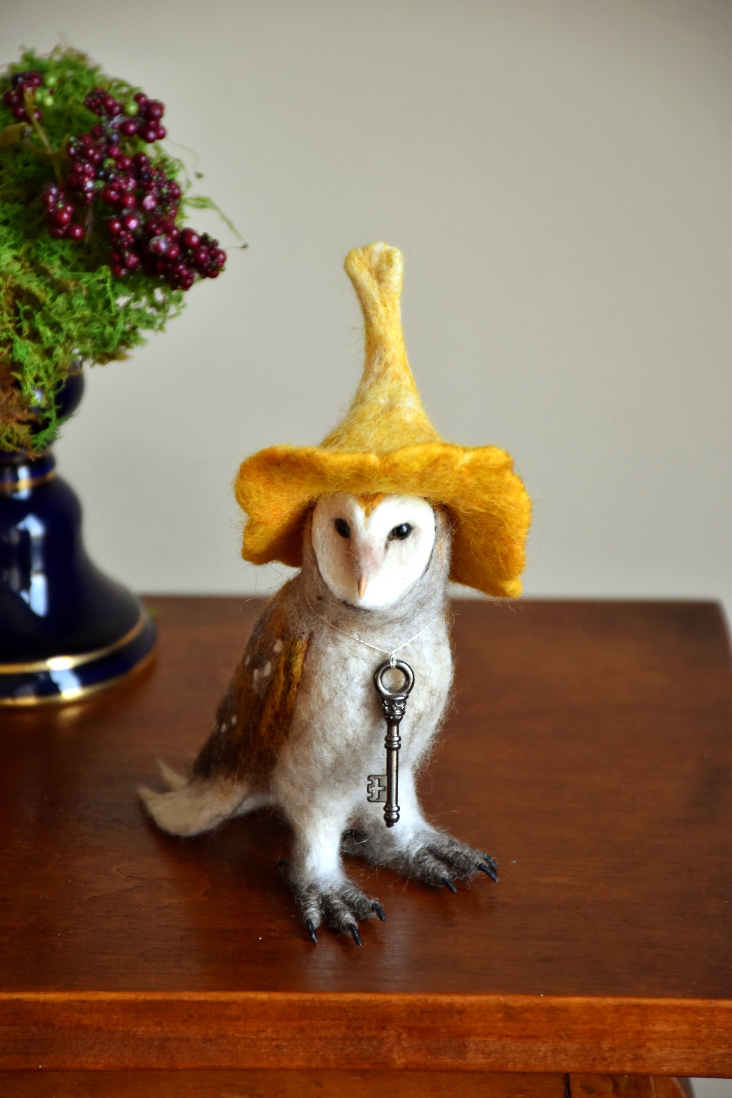 Needle Felted Little Barn Owl with Chanterelle