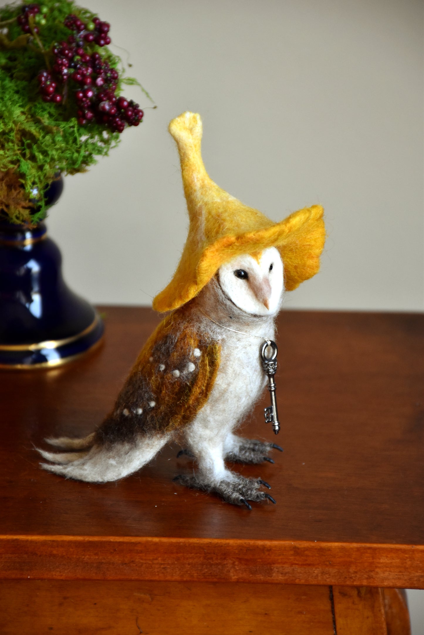 Needle Felted Little Barn Owl with Chanterelle