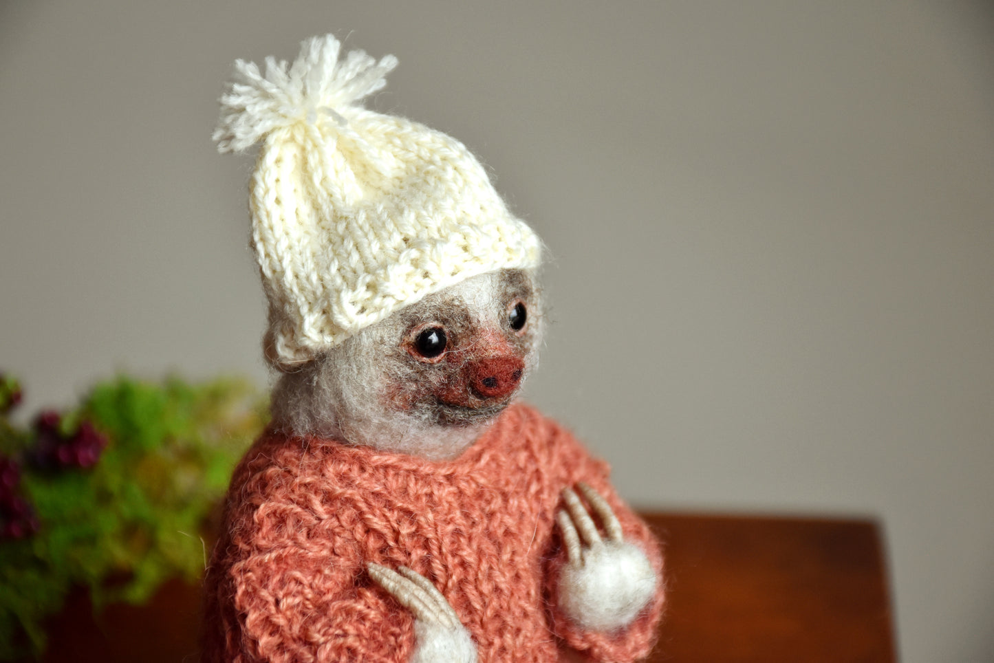 Needle Felted Little White Sloth