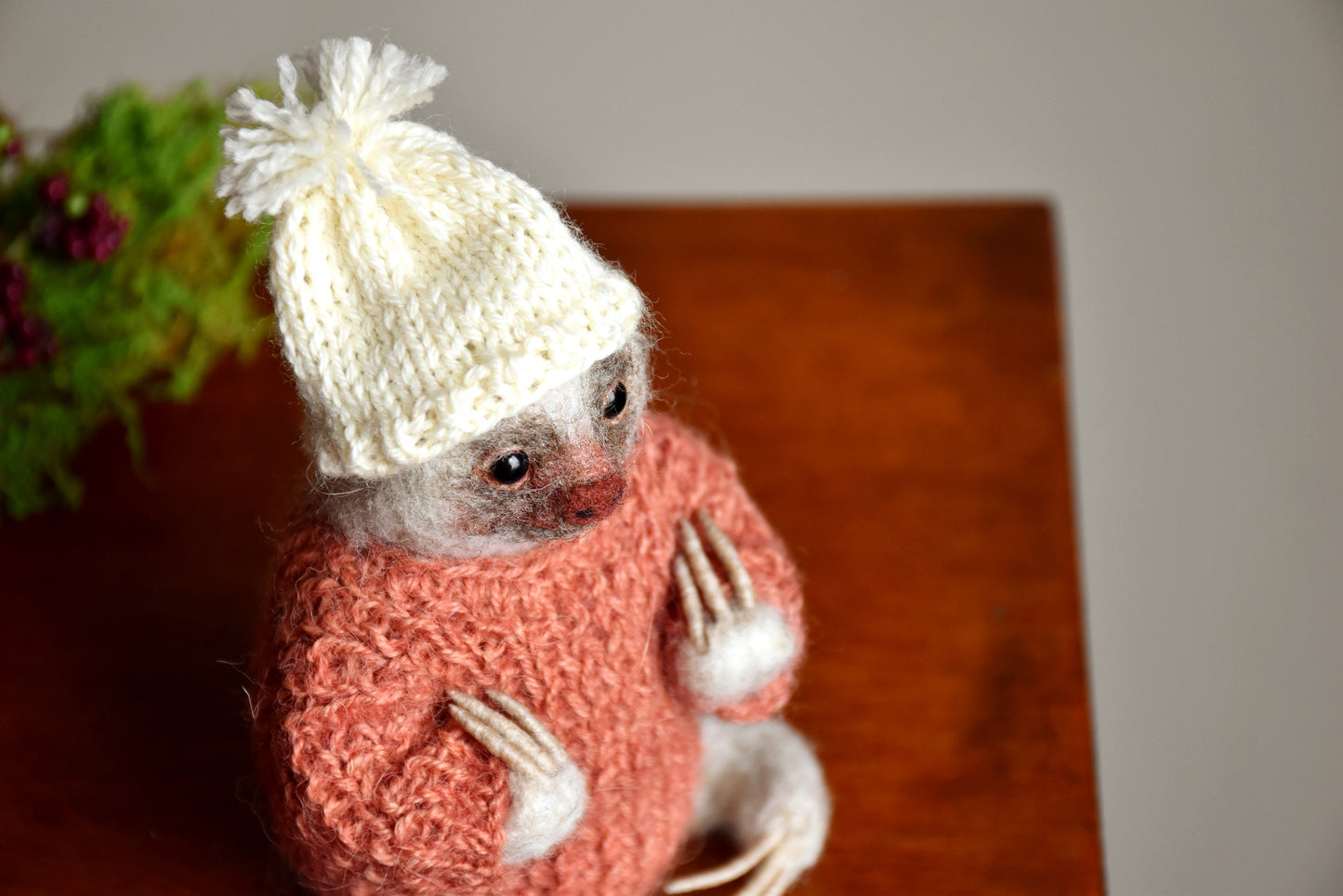 Needle Felted Little White Sloth