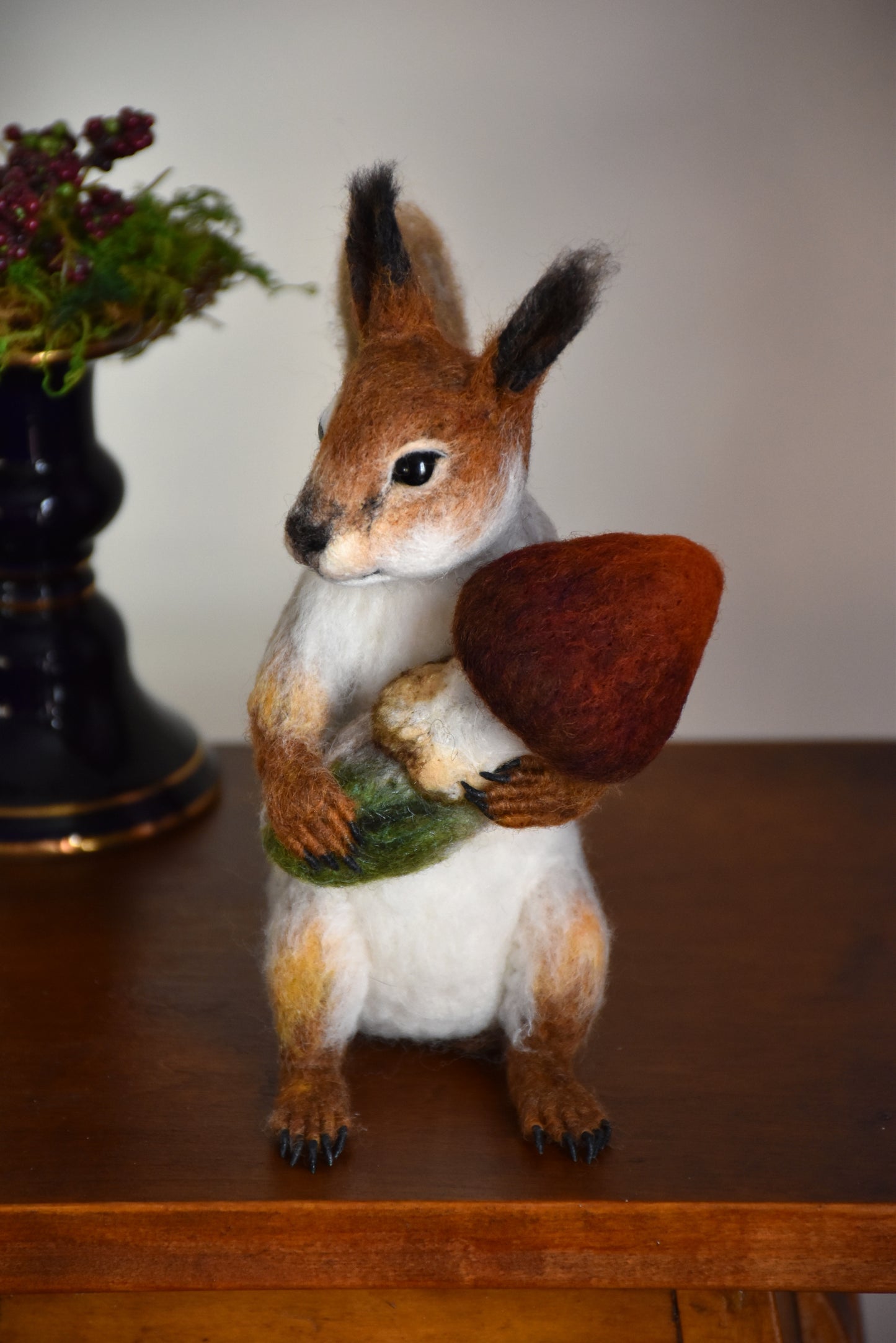 Needle Felted Friendly Squirrel with mushroom