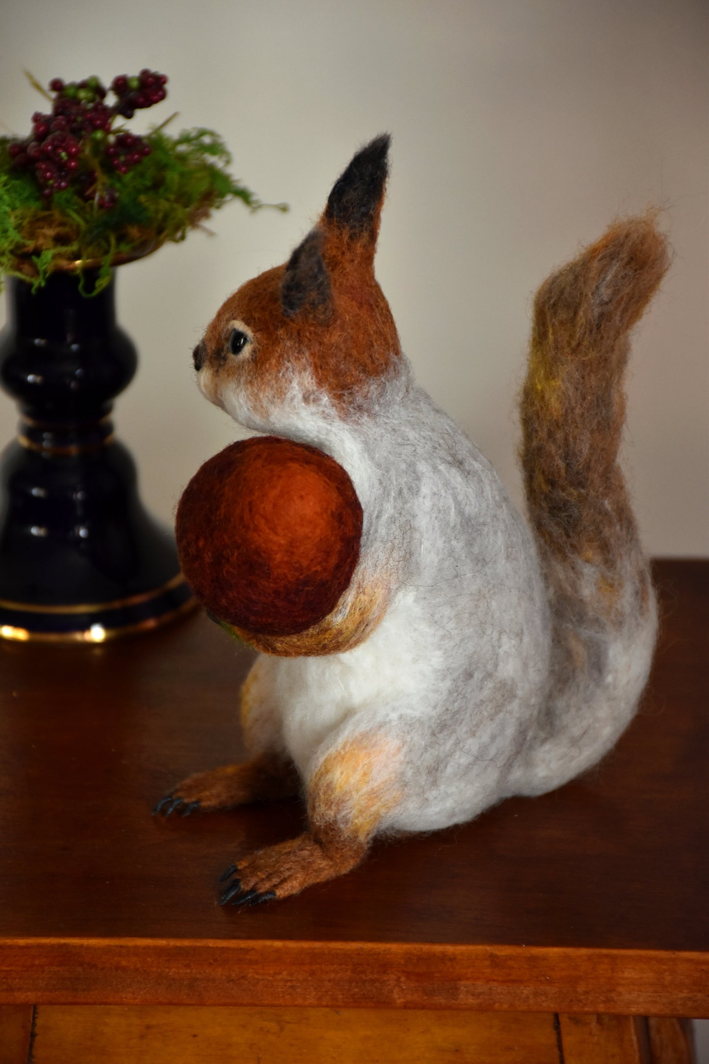 Needle Felted Friendly Squirrel with mushroom