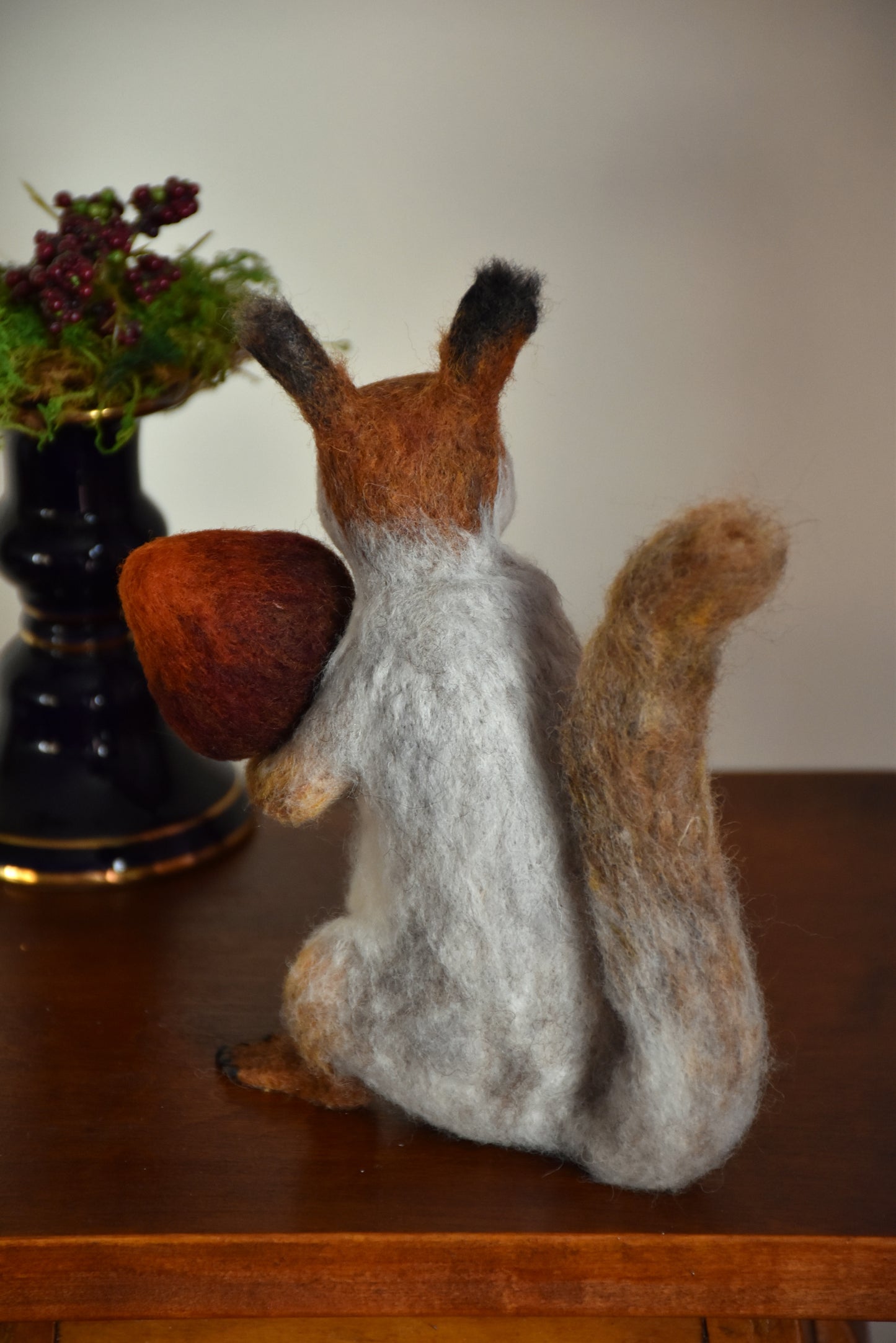 Needle Felted Friendly Squirrel with mushroom