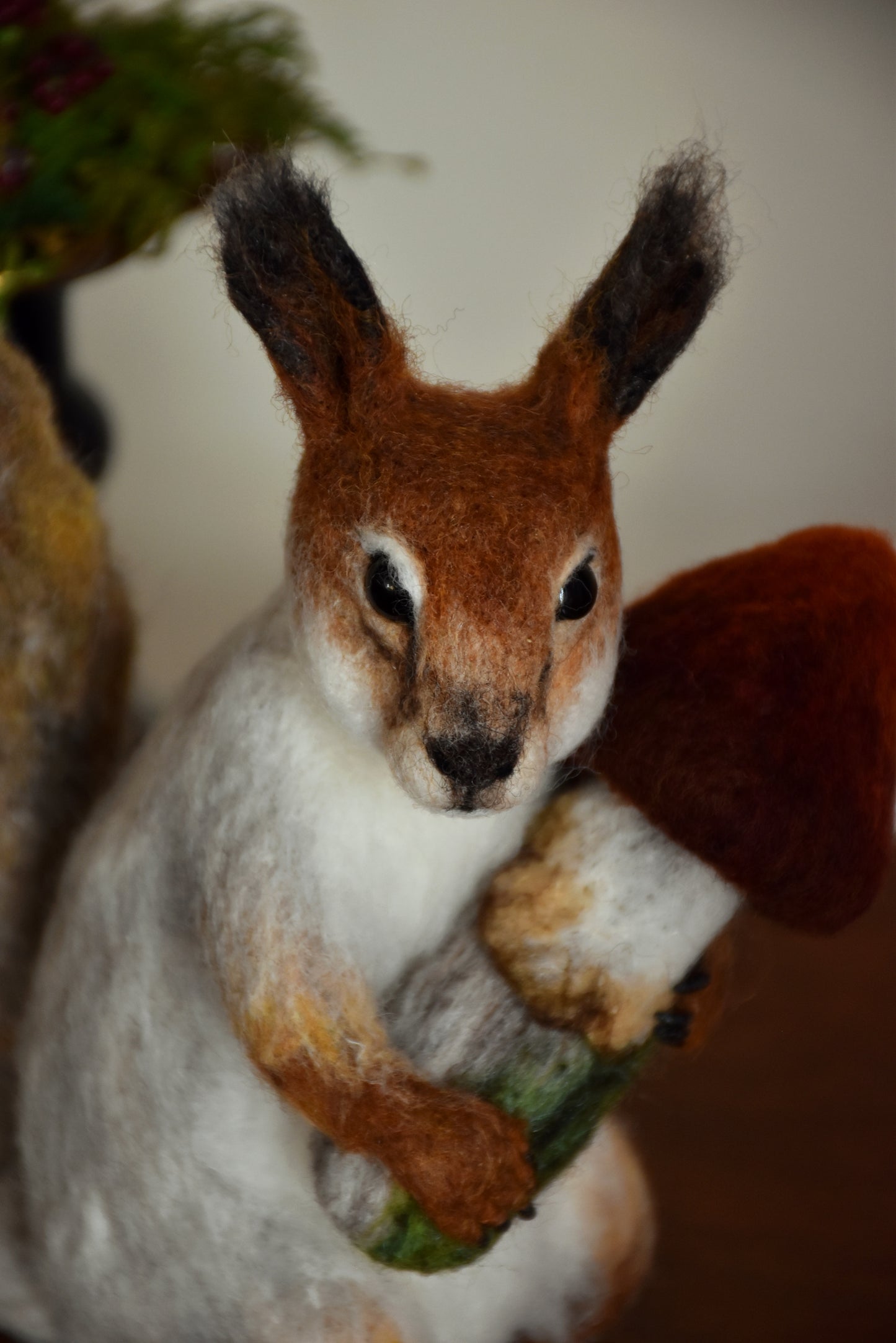 Needle Felted Friendly Squirrel with mushroom