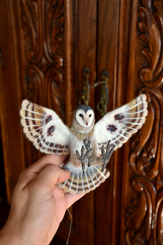 Needle Felted Little Flying Barn Owl