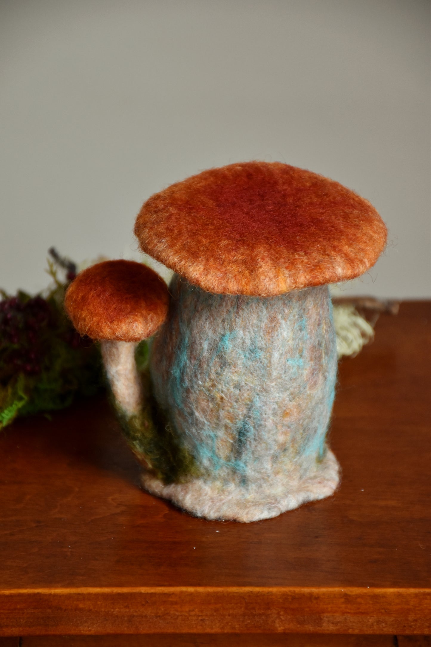 Needle Felted Barn Owl sleeping inside Mushroom