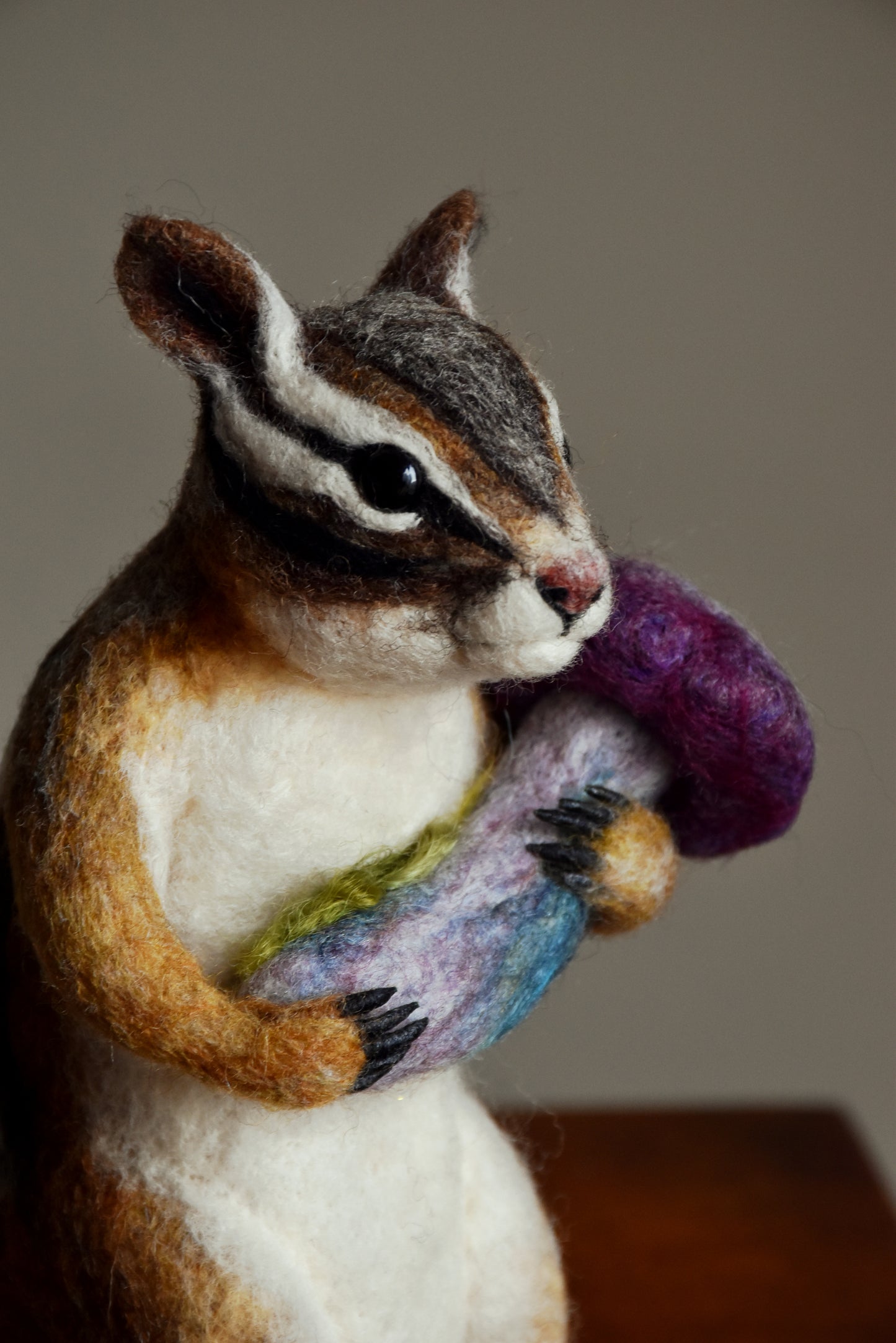 Needle Felted Chipmunk found Mushroom