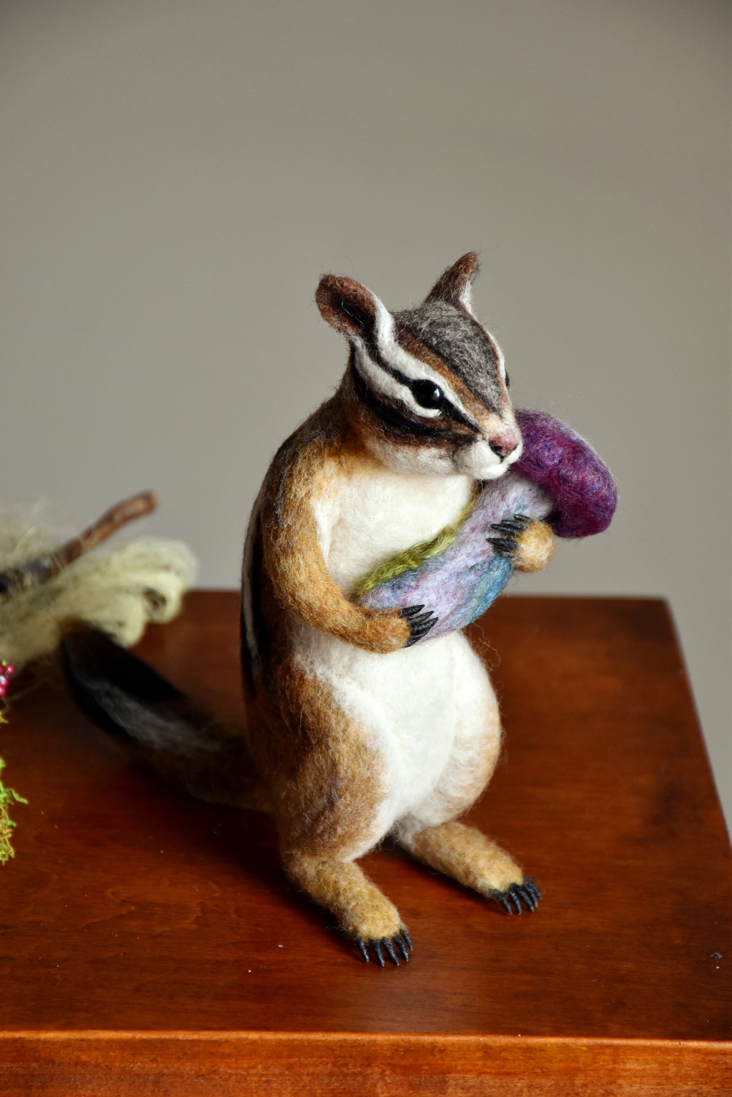 Needle Felted Chipmunk found Mushroom