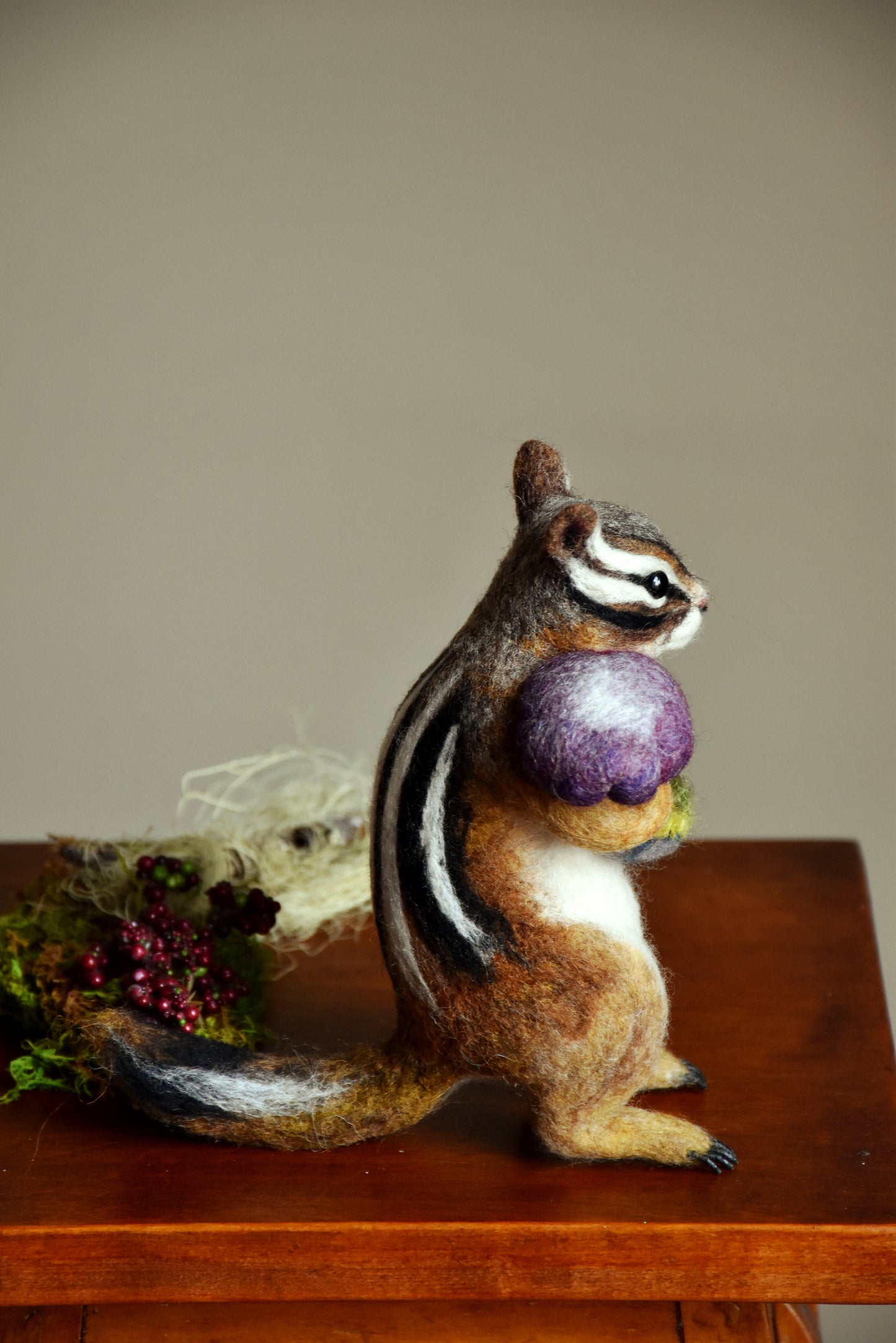 Needle Felted Chipmunk found Mushroom