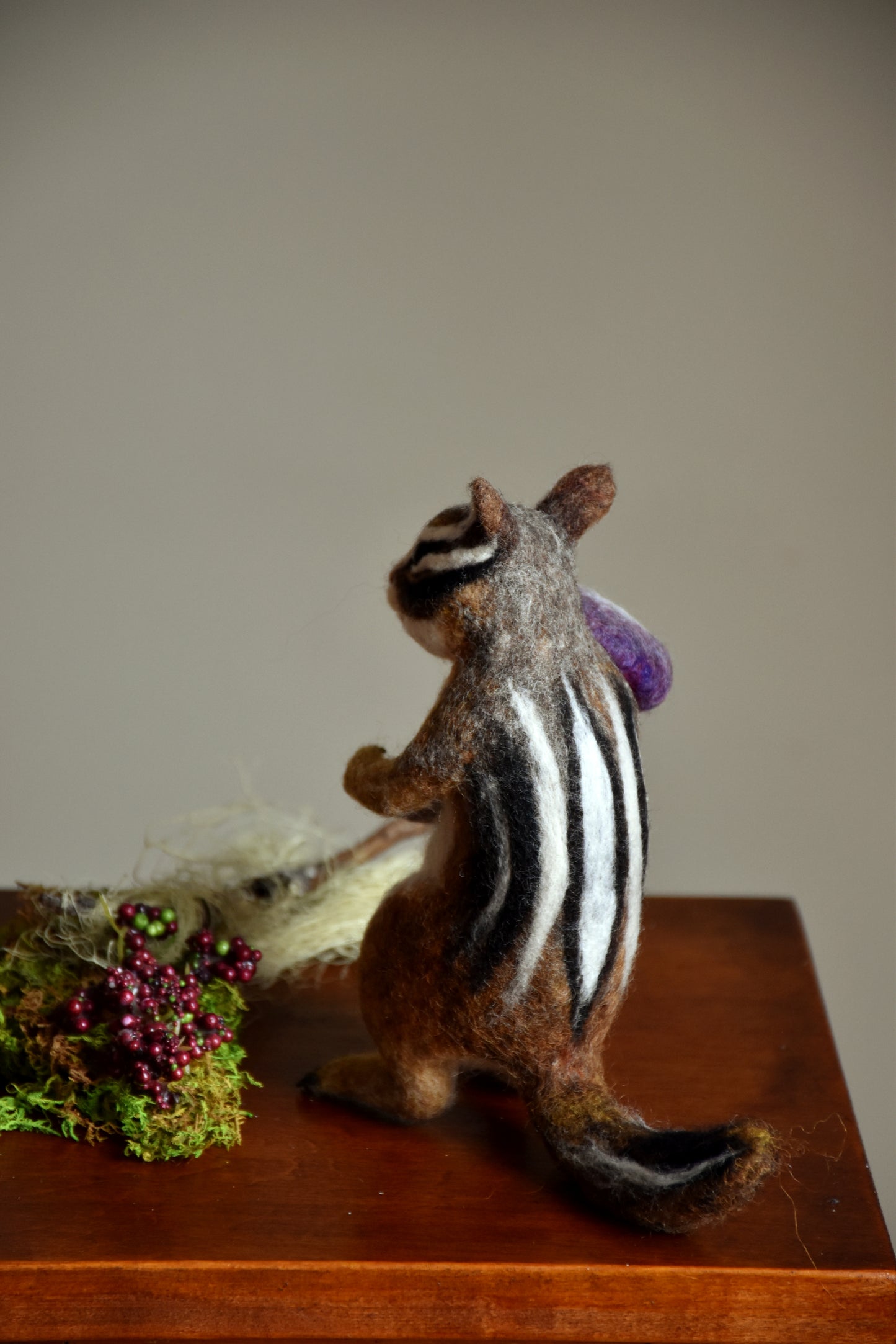 Needle Felted Chipmunk found Mushroom