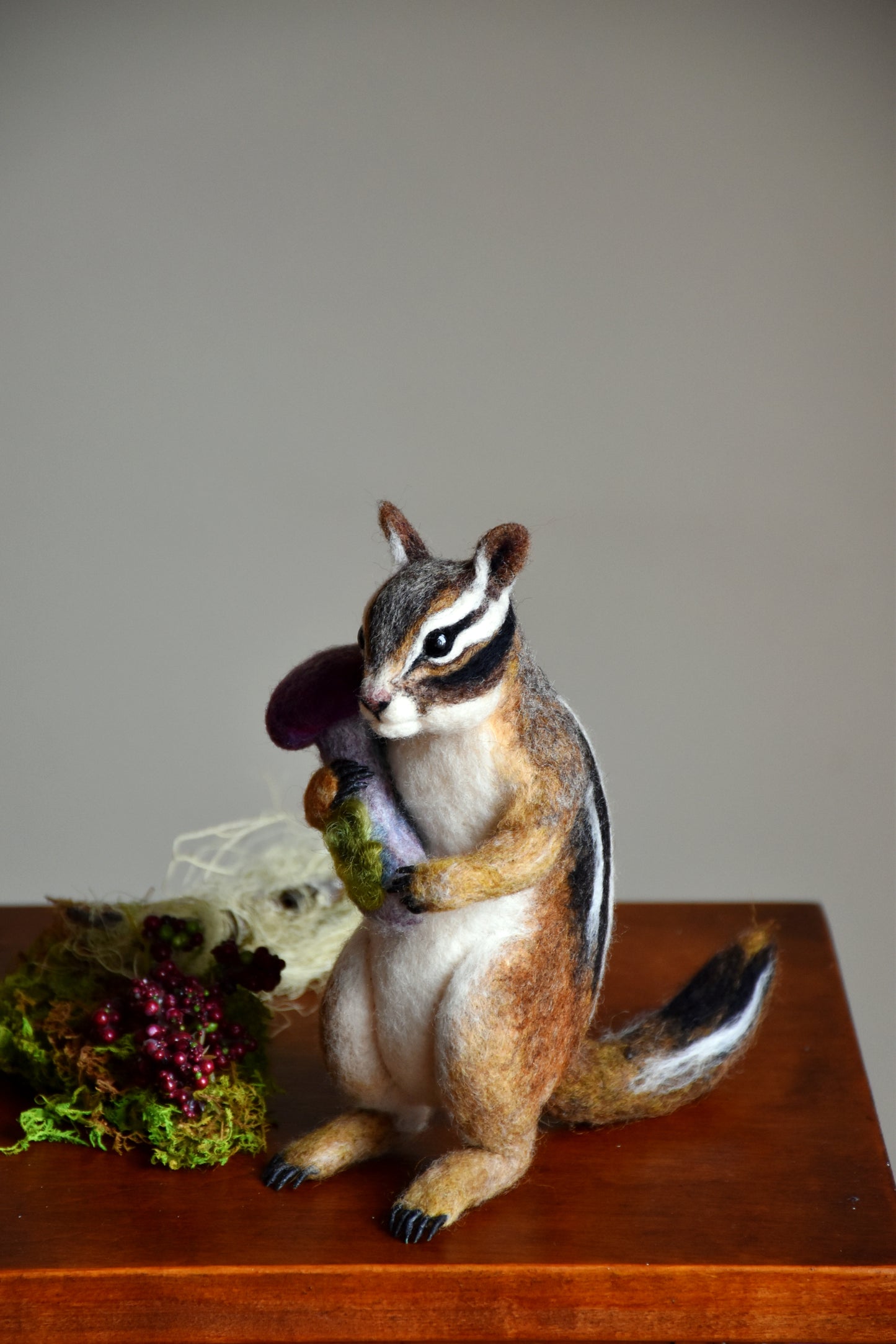 Needle Felted Chipmunk found Mushroom
