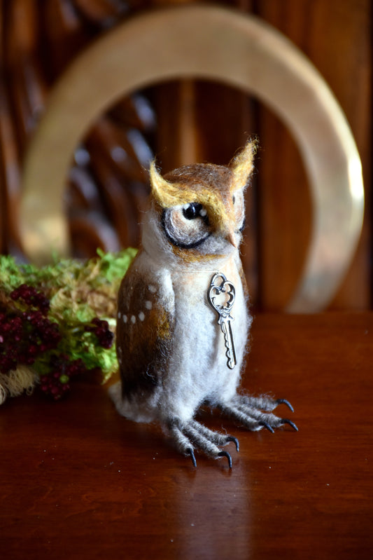 Needle Felted Multicolored Little Owl