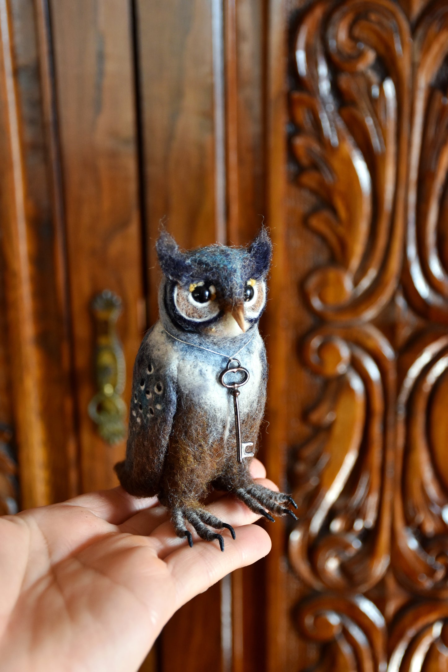 Needle Felted Multicolored Little Owl