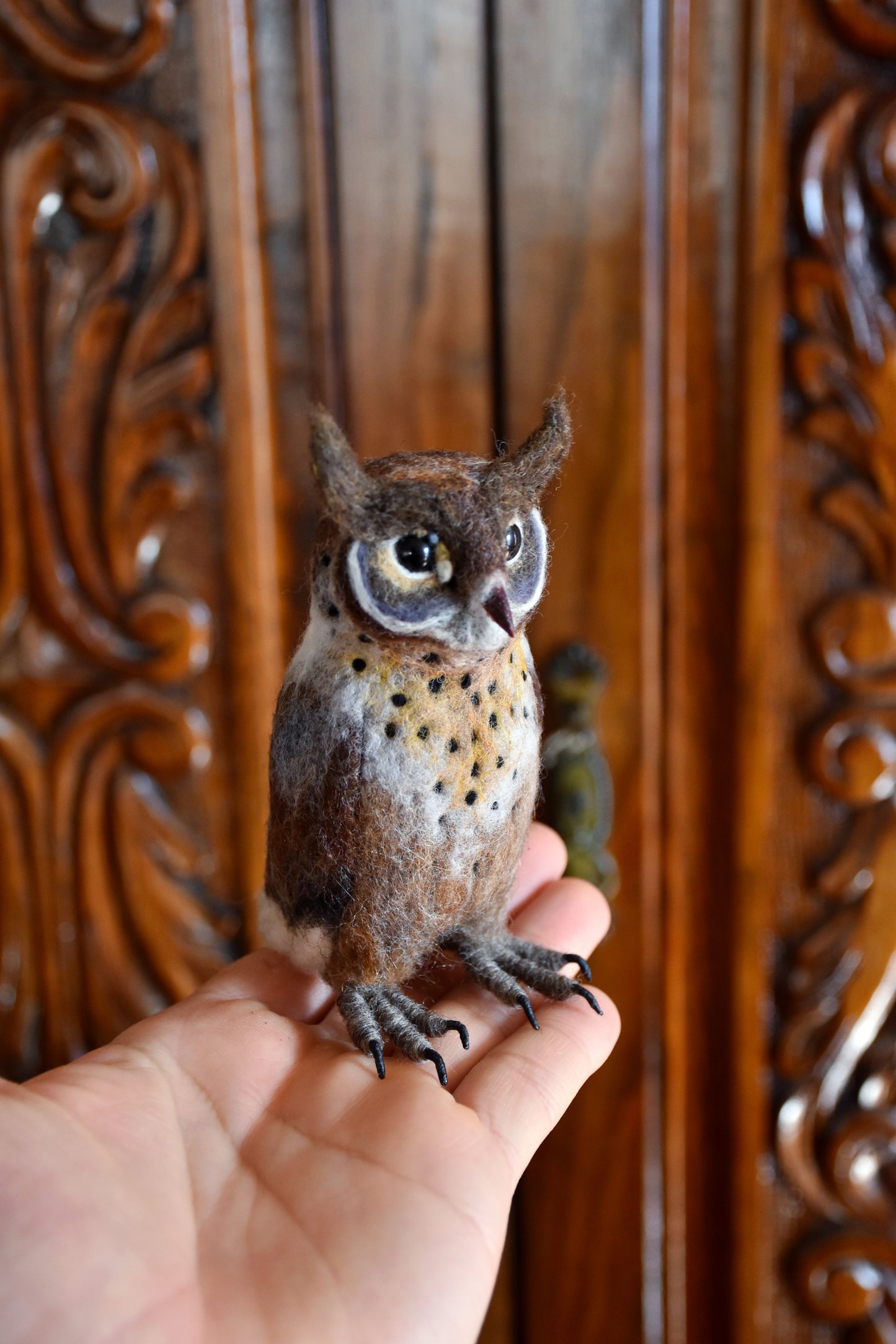 Needle Felted Multicolored Little Owl