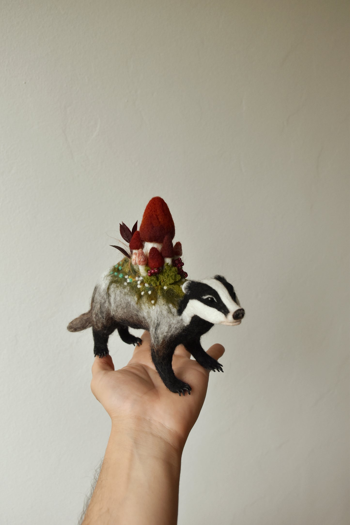 Needle Felted Badger of the Flowers