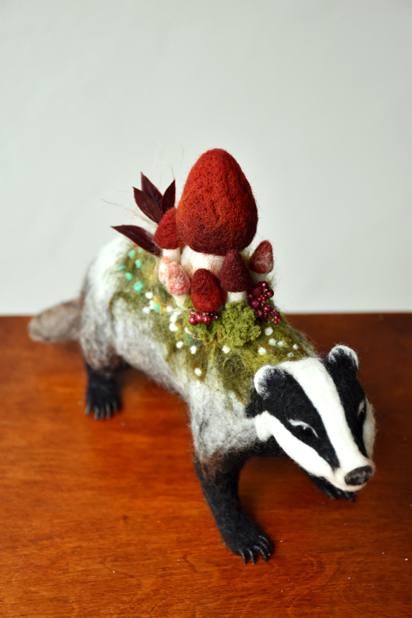 Needle Felted Badger of the Flowers