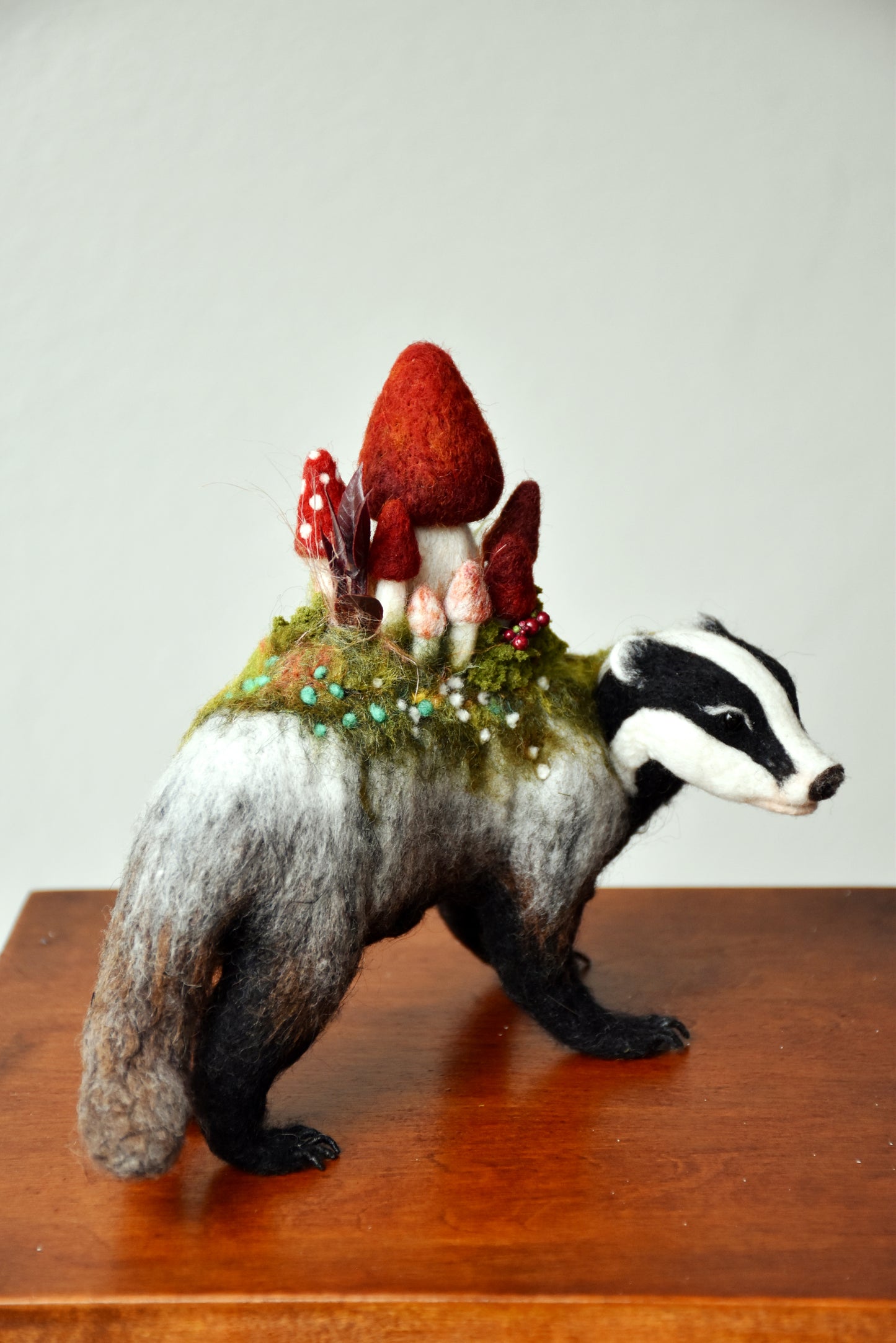 Needle Felted Badger of the Flowers