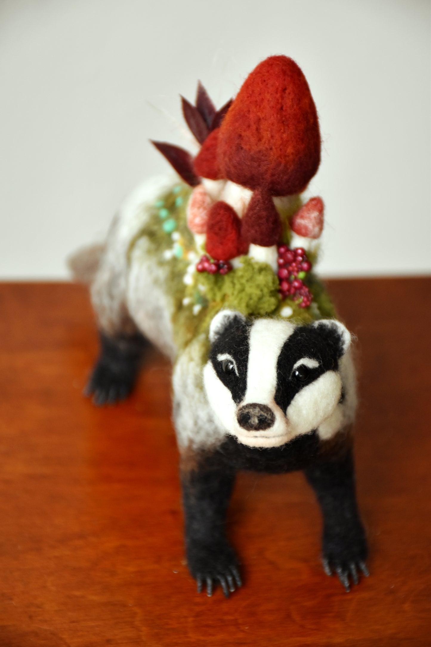 Needle Felted Badger of the Flowers