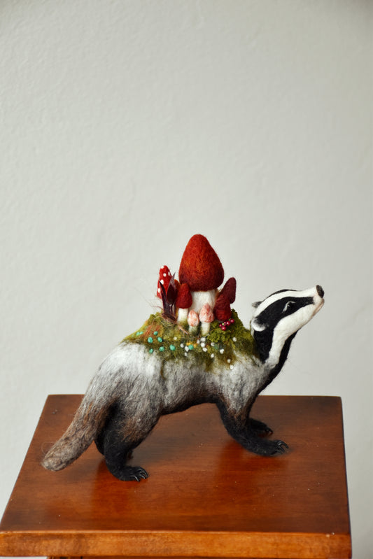 Needle Felted Badger of the Flowers
